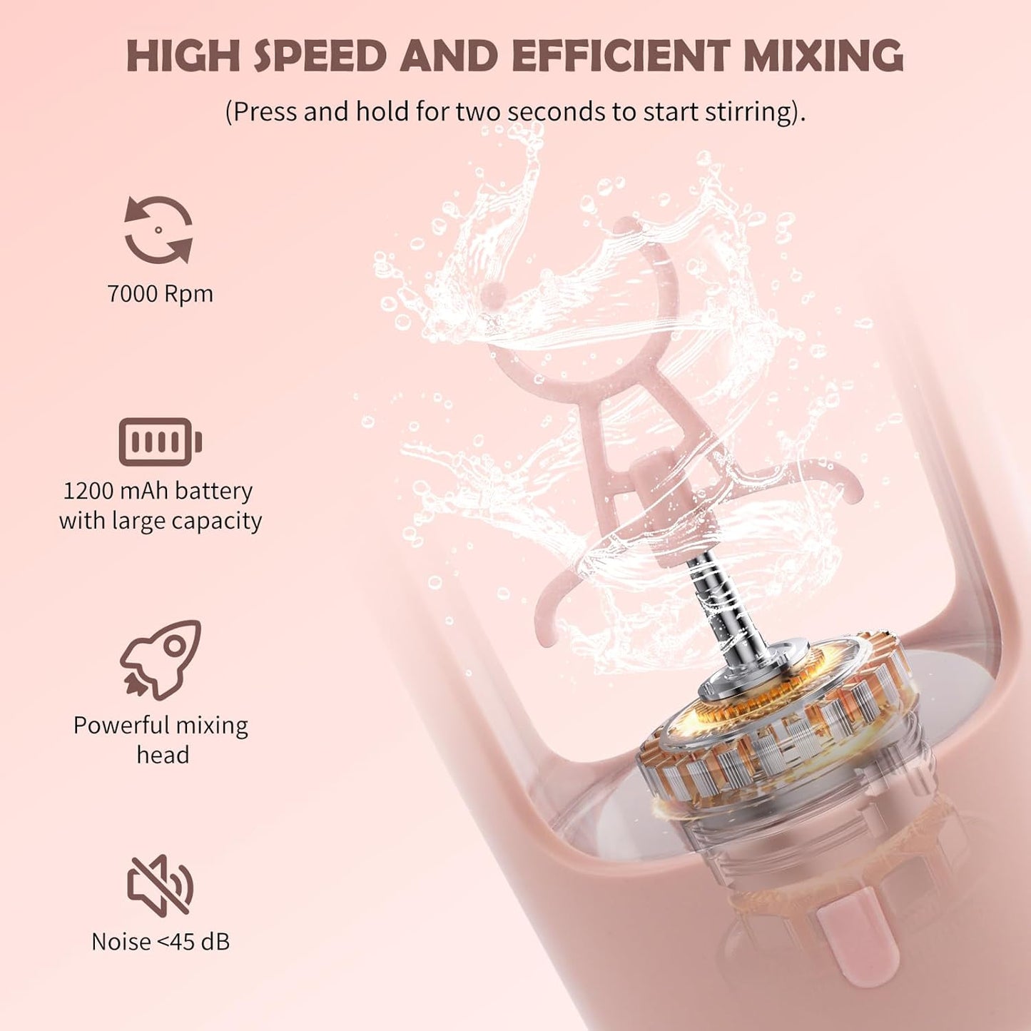 Shaker éléctrique, 650ml Bouteille de Shaker de Protéines avec Boîte à Poudre, Bouteille de Mélangeur de Shake de Protéines Rechargeable par USB avec Poignée pour Le Sport Et Le Fitness (Rose)