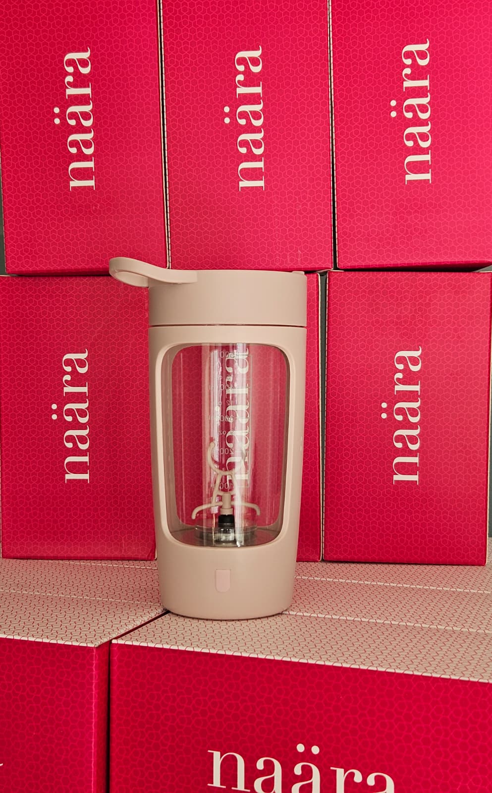 Shaker éléctrique, 650ml Bouteille de Shaker de Protéines avec Boîte à Poudre, Bouteille de Mélangeur de Shake de Protéines Rechargeable par USB avec Poignée pour Le Sport Et Le Fitness (Rose)